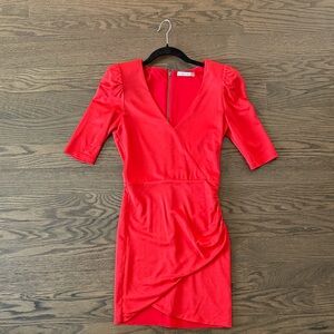 Alice + Olivia Vibrant Red Mini Dress Judy ruched worn once! Size 4